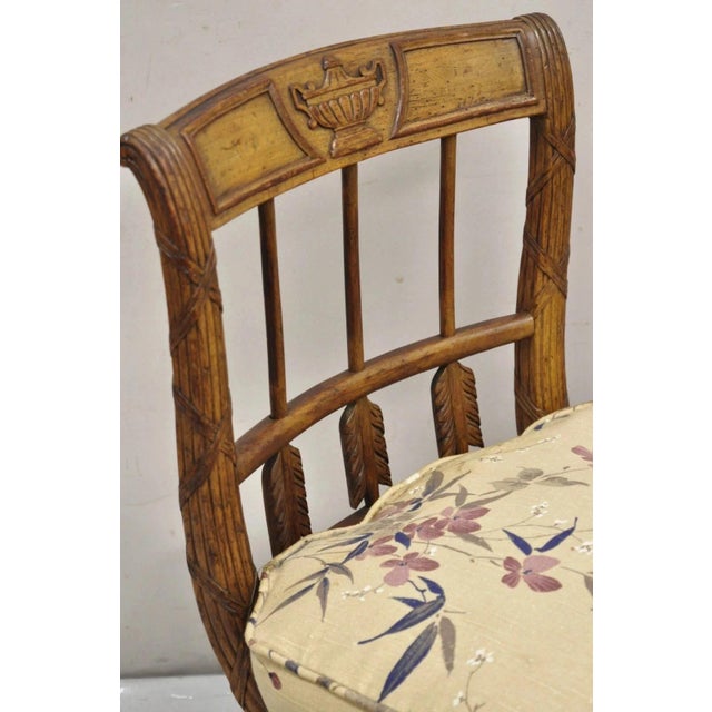 Antique Italian Neoclassical Style Carved Arrow Walnut Low Boudoir Slipper Chair For Sale - Image 10 of 12