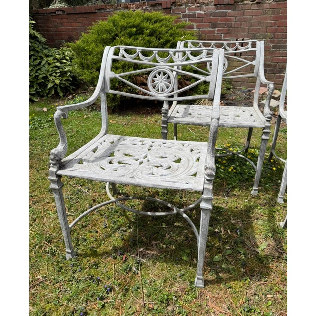 Set of 6 Vintage Cast Aluminum Outdoor Star and Dolphin Armchairs For Sale In Philadelphia - Image 6 of 6