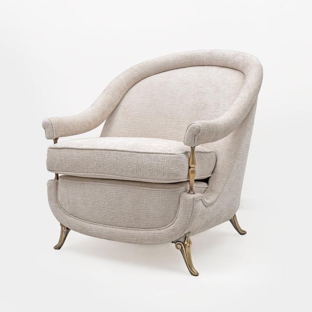 Beige Mid-Century French Art Deco Style Armchairs with Brass Details, 1950s, Set of 2 For Sale - Image 8 of 11