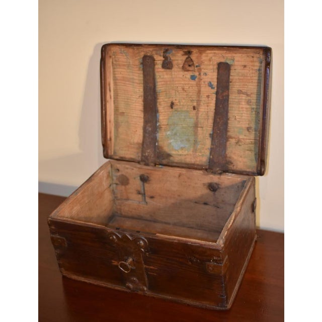 Small but precious, Norwegian document box of the late 1700s or early 1800s. Carved out of native pine and hand wrought...