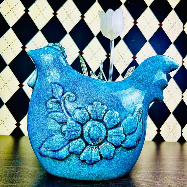 Mid-Century Modern Oversized Danish Midcentury Ceramic Hen in Turquoise Crackle Glaze, 1960s For Sale - Image 3 of 6