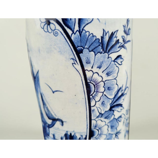 1950s Vintage Hand-Painted Dutch Delft Blue Sailing Ship Vase, 1950s For Sale - Image 5 of 17