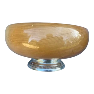 Mid Century Sterling Footed Turned Wood Bowl