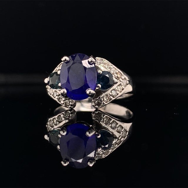 Blue Diamond Sapphire Ring 14k White Gold 3.31 TCW Women Certified For Sale - Image 8 of 9