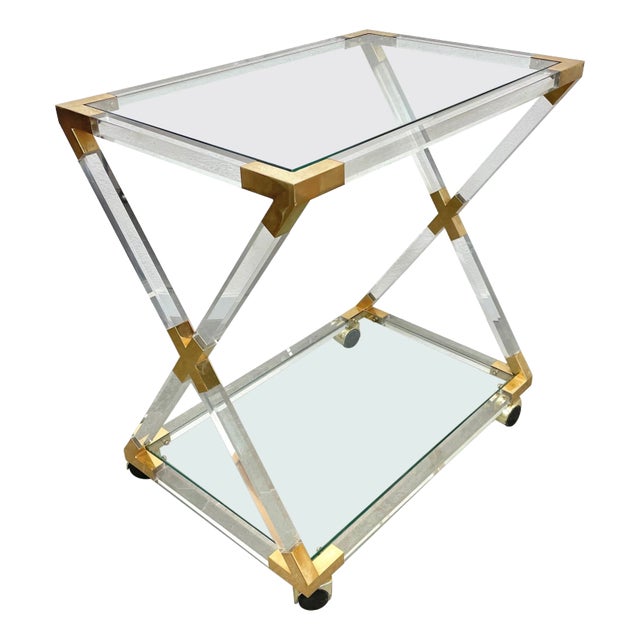 Acrylic Brass & Glass Serving Cart, Italy, 1970s For Sale