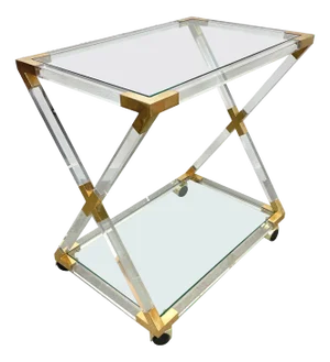 Acrylic Brass & Glass Serving Cart, Italy, 1970s