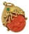 Emerald & Carved Coral 18k Yellow Gold Double Side Warrior Face Charm Pendant For Sale