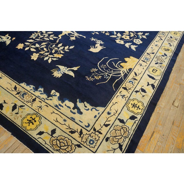 1880s Blue Navy Open Field Chinoiserie Pattern Antique Chinese Peking Rug For Sale - Image 9 of 12