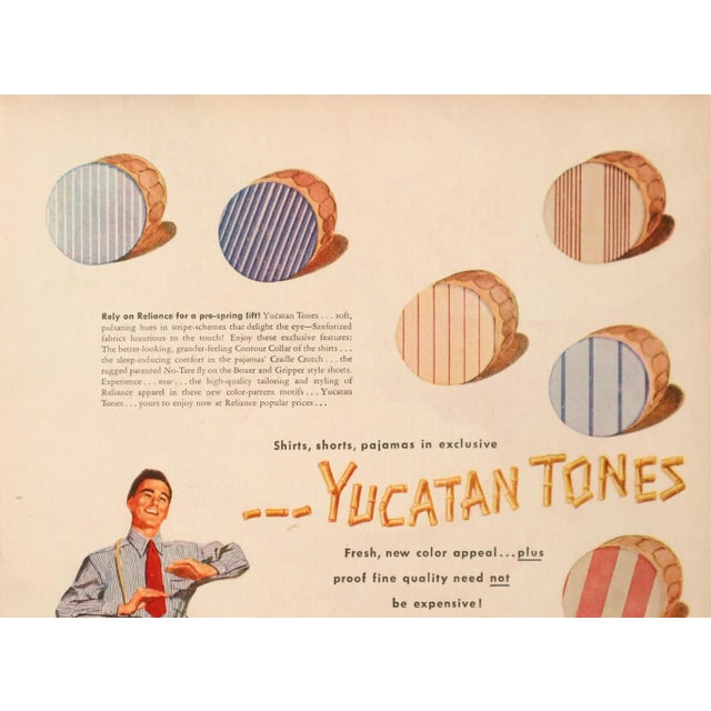 American 1948 American Men's Fashion Poster - Yucatan Tones (Shirts, Shorts, Pajamas) Linen-Backed For Sale - Image 3 of 4