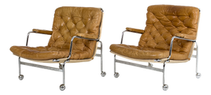 Karin Lounge Chairs in Leather by Bruno Mathsson for Dux, Sweden, 1970s, Set of 2