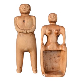 Art Brut Style Wooden Sculptures, Italy, 1970s, Set of 2 For Sale