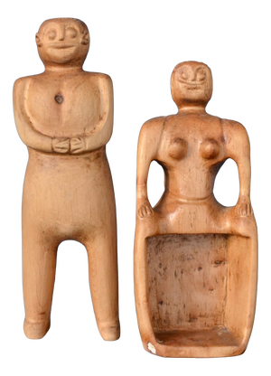 Art Brut Style Wooden Sculptures, Italy, 1970s, Set of 2
