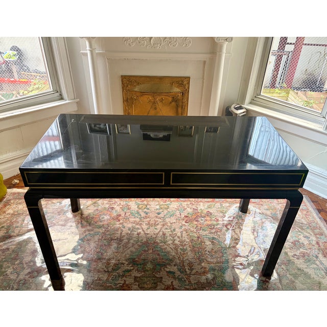 Mid-Century Modern 1950s John Stuart Black Lacquer and Brass Desk For Sale - Image 3 of 5