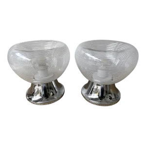 1970s Stripe Murano Glass and Metal Chrome Lamps by VeArt, Italy - a Pair