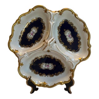 Vintage Reichenbach Germany d.r.echt Kobalt "German Roses" 1980s Three(3) Section Dish For Sale
