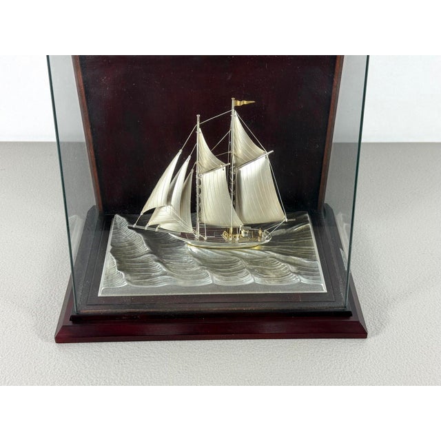 Rare Seki Takehiko Signed 985 Silver Yacht Model Original Box and Case Maritime Art For Sale - Image 9 of 17