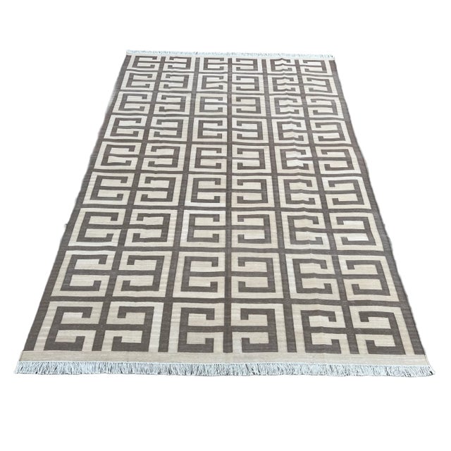 Not Yet Made - Made To Order Handmade Cotton Natural Vegetable Dyed Beige and Brown Geometric Pattern Rug - 8'x10' For Sale - Image 9 of 11