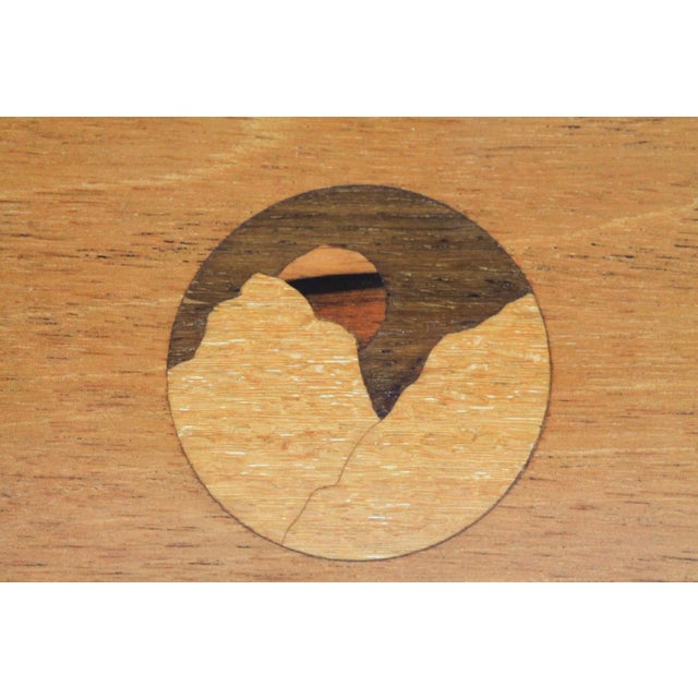 Brown Vintage Wood Inlay Sunrise Keepsake Lidded Trinket Box For Sale - Image 8 of 14
