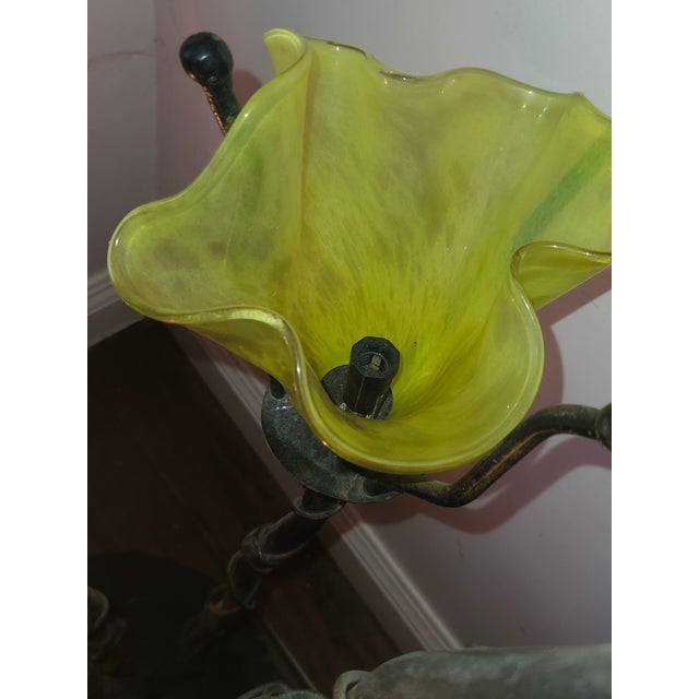 handmade Wrought Iron Table Lamp with glass shade.