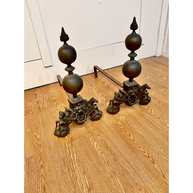 Brown Louis XIV-Style Bronze Figural Andirons For Sale - Image 8 of 10