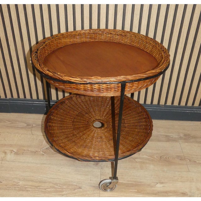 Big but finer Bar or tea cart from the 50s filigree metal frame, painted black Upper surface removable - a large tray with...