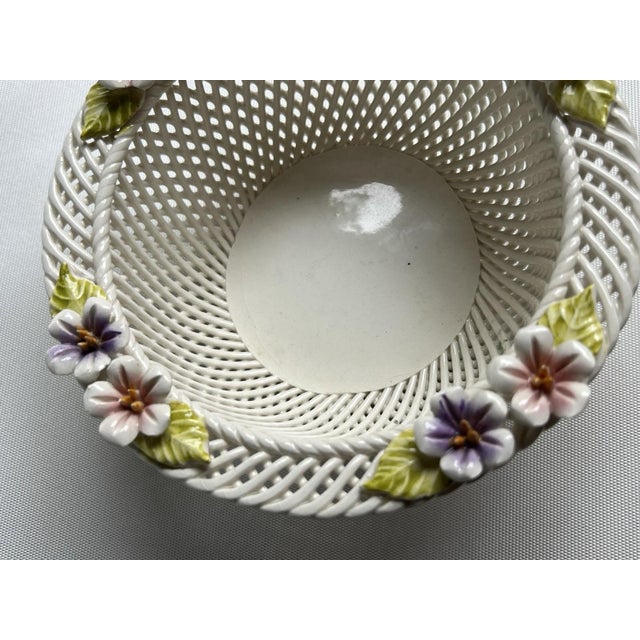Mid 20th Century Bowl Irish Porcelain Woven Basket Flowers Porcelain Belleek Style Unmarked Vtg. For Sale - Image 6 of 18