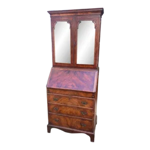 1920s George II Style Walnut Slant Front Secretary/Bookcase, Shaw Company USA