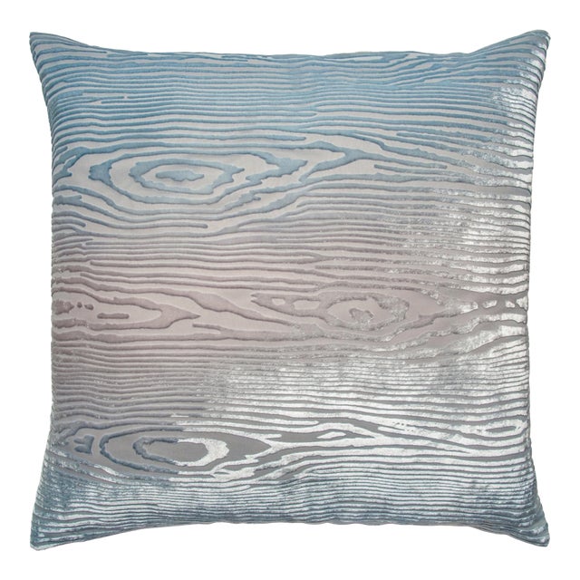 Kevin O'Brien Woodgrain Faux Bois Robin's Egg Cut Velvet 20" Pillow For Sale