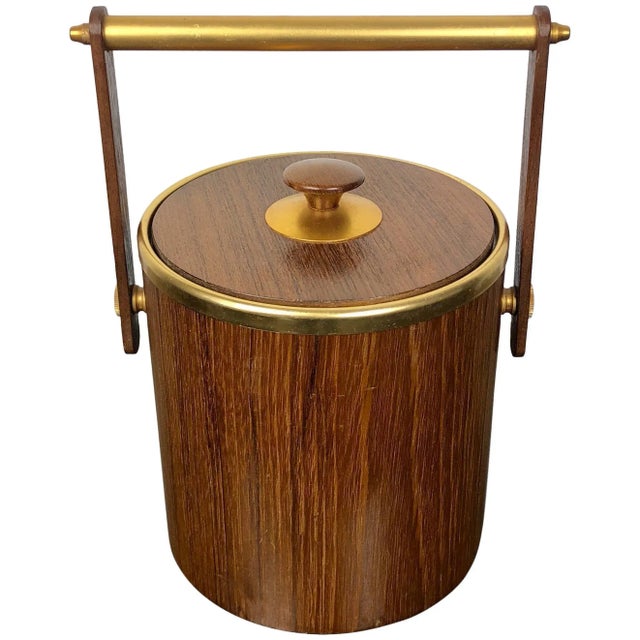 Gold Metal & Teak Ice Bucket Holder, Italy, 1960s For Sale - Image 14 of 14