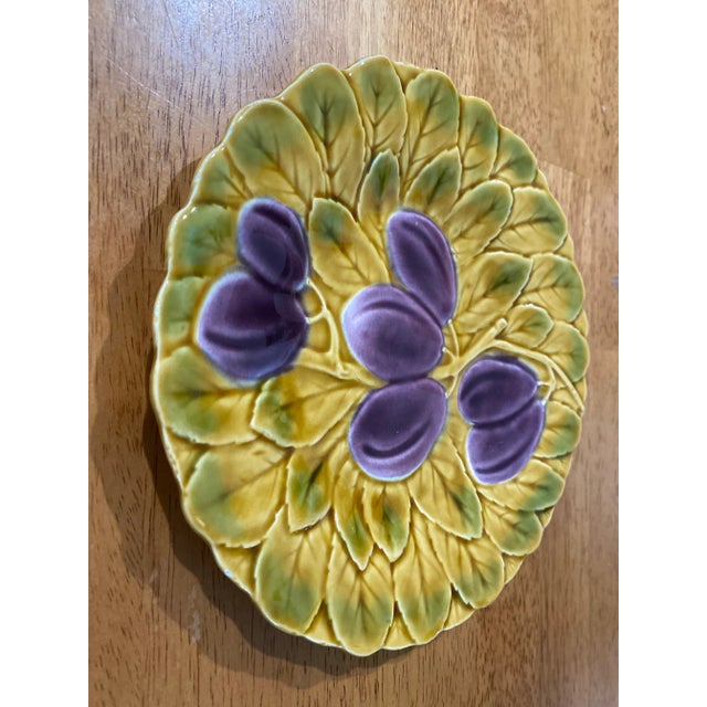 Early 19th Century Majolica French Plate With Prunes Signed Circa 1920s For Sale - Image 5 of 8