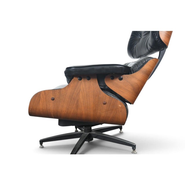 1970s Walnut + Leather Lounge Chair and Ottoman For Sale - Image 11 of 11