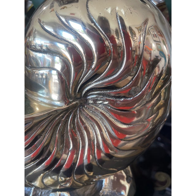 1960s Pair of Large Solid Brass Nautilus Shell Bottle Coolers or Planters For Sale - Image 5 of 11