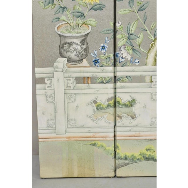 Vintage Chinoiserie Silver Leaf Birds Butterflies 4 Panel Screen Room Divider A For Sale In Philadelphia - Image 6 of 15