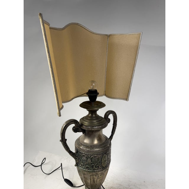 Antique Brass Table Lamp with Silk Shade, 1890s For Sale - Image 6 of 18