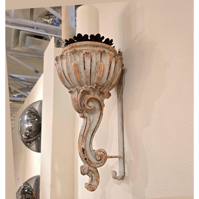 1950s 1950s Pair of Neoclassical Wooden Candle Holders - Sconces For Sale - Image 5 of 10