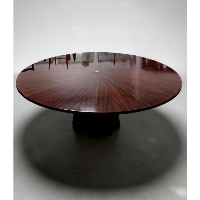 82" Thomas Pheasant for Baker Furniture Mahogany Sunburst Pedestal Dining Table For Sale - Image 10 of 13