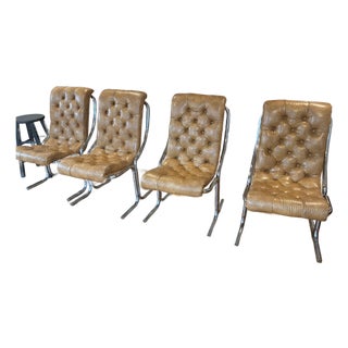 1970s Set of 4 (Four) 1970s Daystrom Quilted Leatherette and Chrome Scoop Chairs For Sale