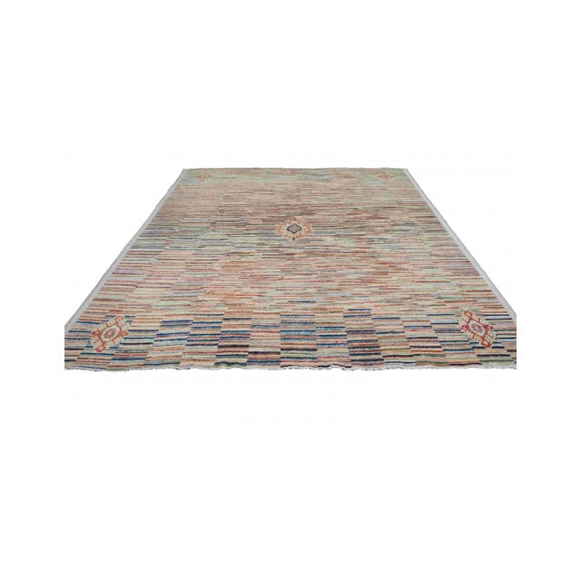 Mid-Century Modern Modern Multicolor Hand Knotted Wool Rug For Sale - Image 3 of 7