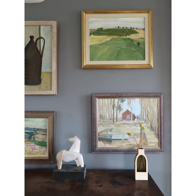 Mid-Century Modern Mid-Century Modern 'Cottage Beyond the Trees' Vintage Original Landscape Oil Painting, Framed For Sale - Image 3 of 11