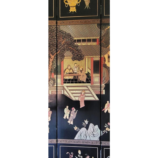 Wood Mid 20th Century Six Large Panel Chinese Coromandel Export Screen For Sale - Image 7 of 12