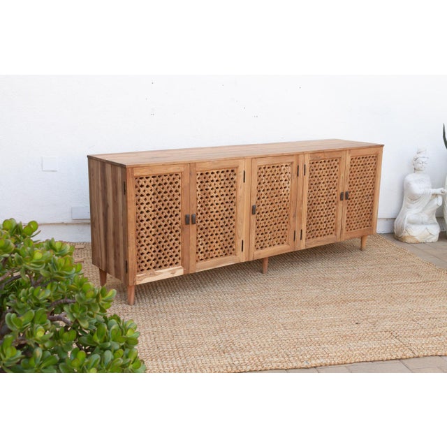88" Long Old Teak Floral Jali Sideboard For Sale - Image 9 of 10