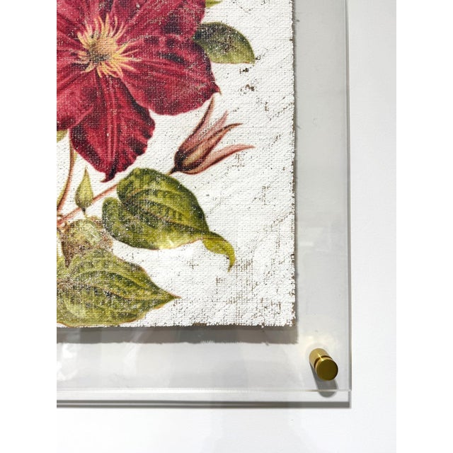 Plastic Crimson Clematis — Hand Textured Red Flower Art For Sale - Image 7 of 7