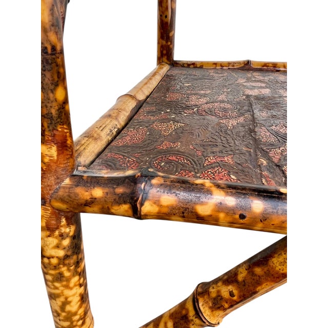 Antique Scorched Bamboo Chinoiserie Side Table With Hand-Painted Lacquer Top, Early 20th Century For Sale - Image 11 of 18