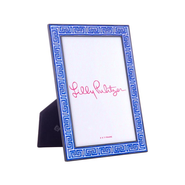 Transitional Blue Greek Key Lilly Pulitzer Picture Frame For Sale - Image 3 of 4