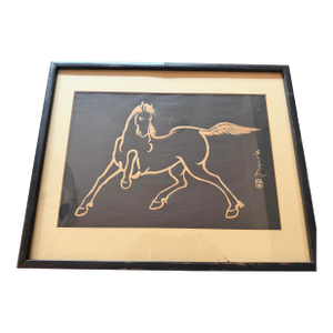 Mid Century Sonan Noda Japanese Woodblock Signed, Framed Portrait of a Horse