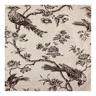 Designer Fabricut Chocolate Brown & Tan "Amacus Bird" Botanical French Country Toile Fabric Sample For Sale
