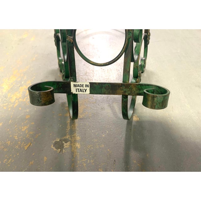 Vintage Italian Scroll Work Rosettes Metal Green Gold Magazine Rack For Sale - Image 15 of 15