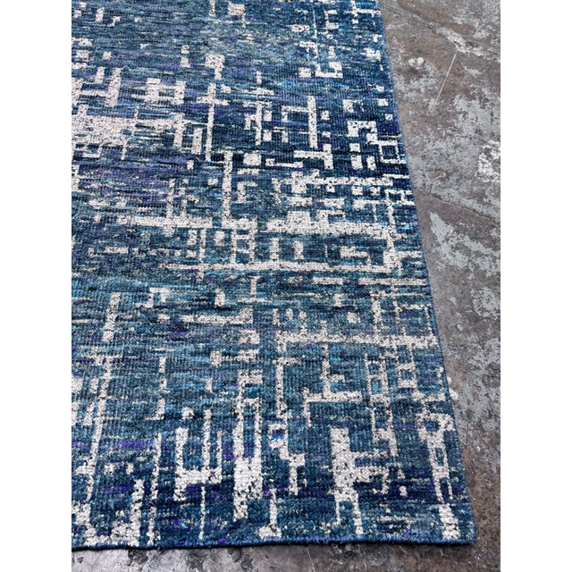 6ft 2in × 9ft Crate & Barrel Celosia Indigo Blue Hand Knotted Rug For Sale In San Francisco - Image 6 of 12