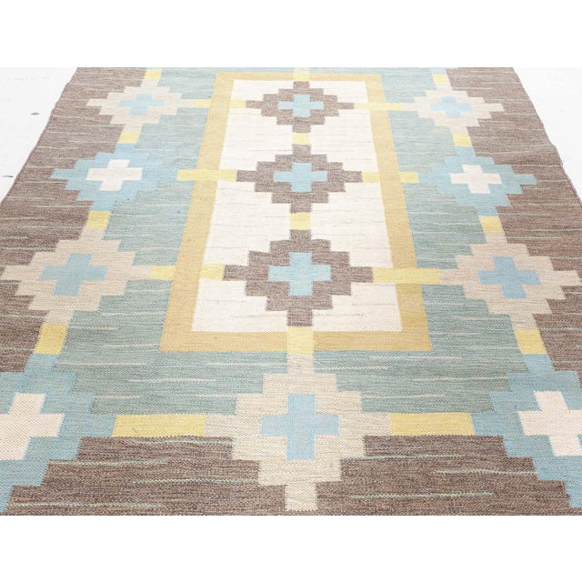 Mid-Century Modern Doris Leslie Blau Vintage Swedish Flat Woven Rug Signed With Initials GS For Sale - Image 3 of 9