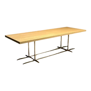 Contemporary, Modern Rectangular Dining Table, Ashwood Veneer, Gilt Metal